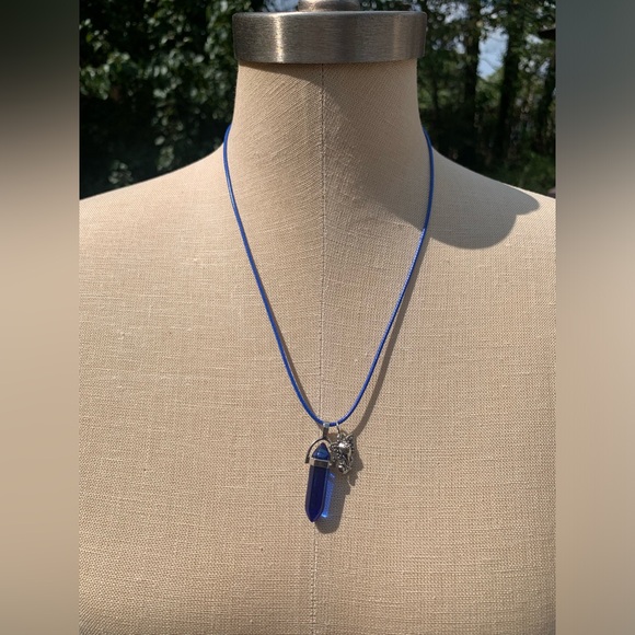 Handmade Cobalt Blue Resin Crystal Amulet Necklace & Elephant Charm - Picture 6 of 14